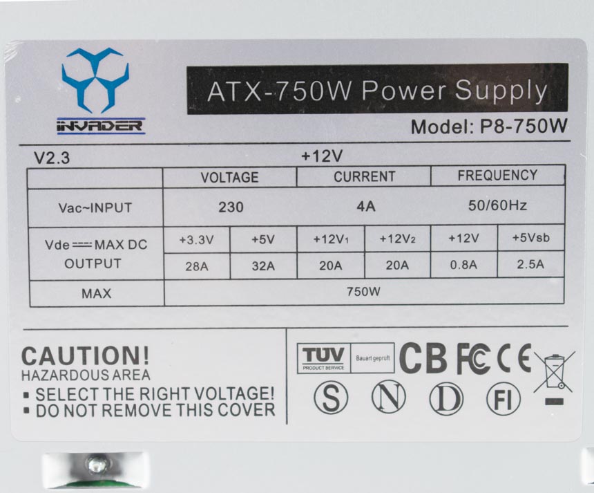 Fuente para PC INVADER ATX-750W GAMER POWER SUPPLY